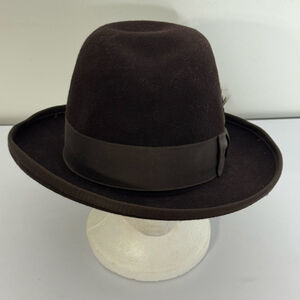 Star Godfather Western Rolled-Up Felt Fedora Hat with Bow & Feather